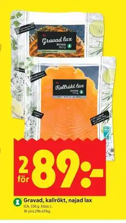 ICA Kvantum Gravad, kallrökt, najad lax erbjuda