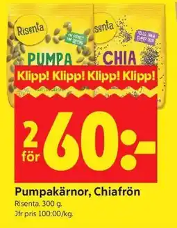 ICA Kvantum Pumpakärnor, Chiafrön erbjuda