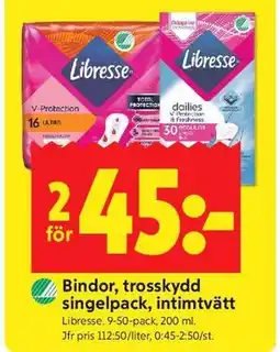ICA Kvantum Bindor, trosskydd singelpack, intimtvätt erbjuda