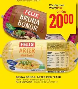 Willys BRUNA BÖNOR, ÄRTER MED FLÄSK erbjuda