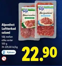 Lidl Alpenfest Lufttorkad salami erbjuda