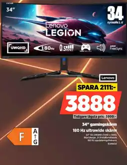 Power Lenovo 34" gamingskärm R34W30 erbjuda