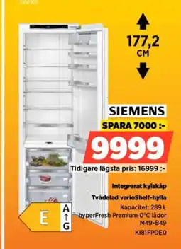 Power SIEMENS Integrerat kylskåp K181FPDEO erbjuda