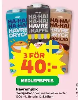 Stora Coop Havremjölk, Medlemspris erbjuda