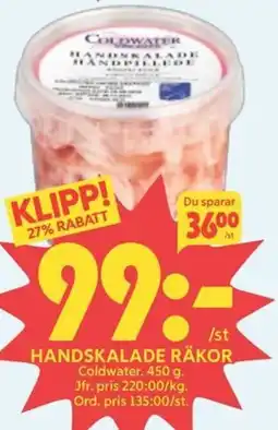 Ica Hajen Lagpris Coldwater Handskalade räkor erbjuda
