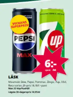 Tempo Mountain Dew, Pepsi, Pommar, Zingo, Up, Läsk erbjuda