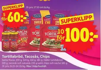 Santa Maria Tortillabröd, Tacosås, Chips