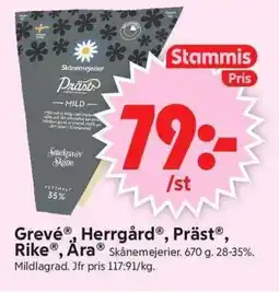 ICA Supermarket Skånemejerier Grevé®, HerrgårdⓇ, PrästⓇ, Rike®, Ära® erbjuda