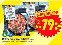 ICA Supermarket Royal Greenland Räkor med skal 90/120 erbjuda