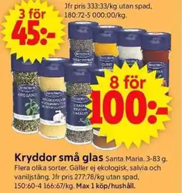 ICA Supermarket Santa Maria Kryddor små glas Santa Maria erbjuda