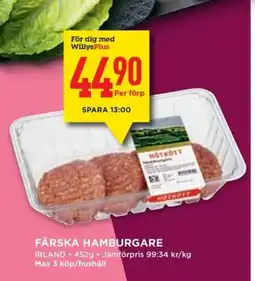 Willys Färska hamburgare erbjuda