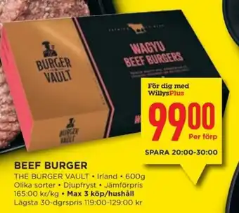 Willys THE BURGER VAULT Beef burger erbjuda