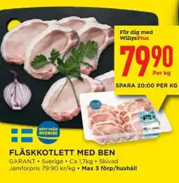 Willys GARANT Fläskkotlett med ben erbjuda