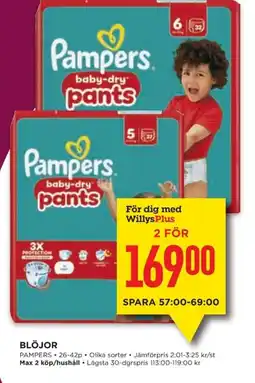 Willys PAMPERS Blöjor erbjuda