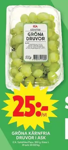 ICA Maxi ICA Gröna kärnfria druvor i ask erbjuda