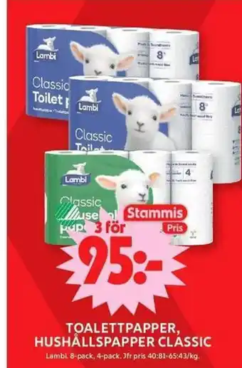 ICA Maxi Lambi Toalettpapper, hushållspapper clássic erbjuda