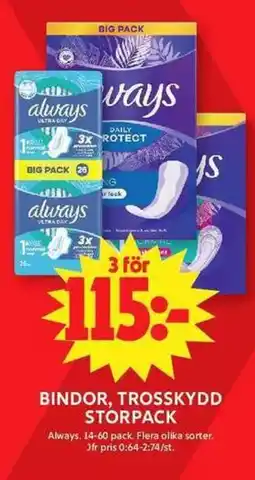 ICA Maxi Always Bindor, trosskydd storpack erbjuda