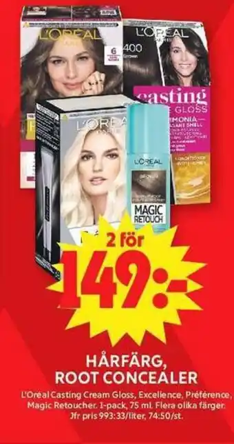 ICA Maxi L'OREAL Hårfärg, root concealer erbjuda