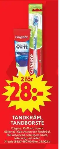ICA Maxi Colgate Tandkräm, tandborste erbjuda