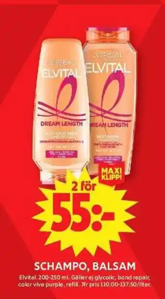 ICA Maxi Elvital Schampo, balsam erbjuda