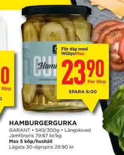 Willys HAMBURGERGURKA, Medlemspris erbjuda