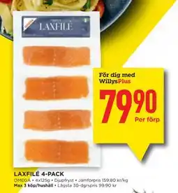 Willys LAXFILÉ 4-PACK, Medlemspris erbjuda