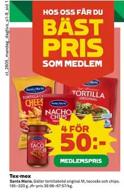 Coop Daglivs Tex-mex, Medlemspris erbjuda