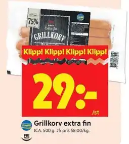 ICA Kvantum Grillkorv extra fin erbjuda