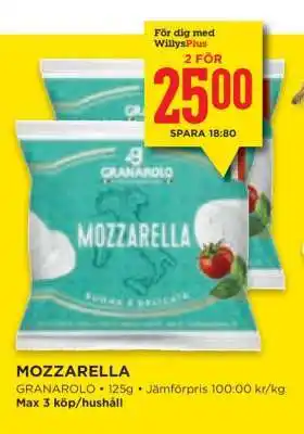 Willys MOZZARELLA erbjuda