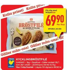 Willys KYCKLINGBRÖSTFILÉ erbjuda