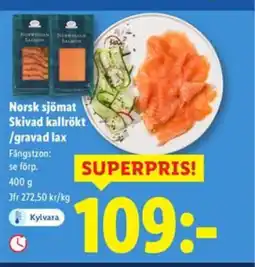 Lidl Norsk sjömat Skivad kallrökt /gravad lax erbjuda