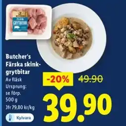 Lidl Butcher's Färska skink- grytbitar erbjuda