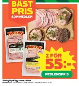 Coop Smörgåspålägg tunna skivor, Medlemspris erbjuda