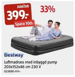 Jula Luftmadrass med inbyggd pump 203x152x46 cm 230 V, Medlemspris erbjuda