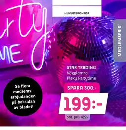 Elon STAR TRADING Vägglampa Plexy Partytime erbjuda