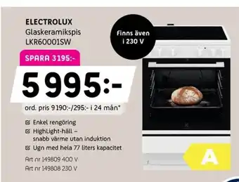 ELECTROLUX Glaskeramikspis LKR60001SW