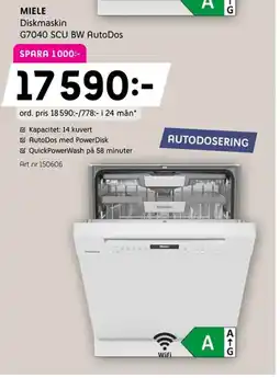 Elon MIELE Diskmaskin G7040 SCU BW AutoDos erbjuda