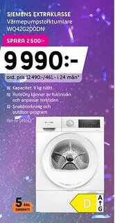 Elon SIEMENS Extraklasse Värmepumpstorktumlare WQ42G200DN erbjuda