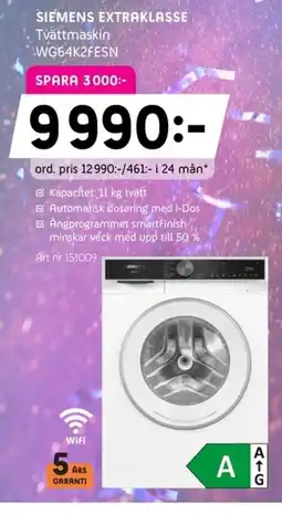 Elon SIEMENS Extraklasse Tvättmaskin WG64K2FESN erbjuda