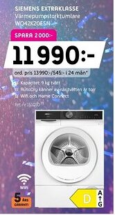 Elon SIEMENS Extraklasse Värmepumpstorktumlare WQ42K20ESN erbjuda