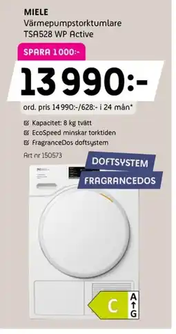 Elon MIELE Värmepumpstorktumlare TSA528 WP Active erbjuda