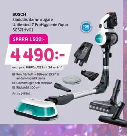 Elon BOSCH Sladdlös dammsugare Unlimited 7 ProHygienic Aqua BCS71HYG1 erbjuda