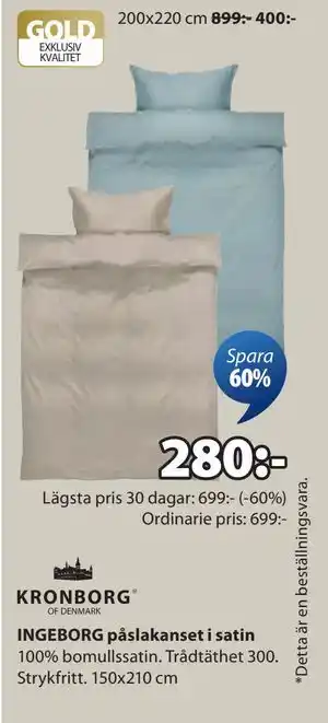 JYSK INGEBORG påslakanset i satin erbjuda