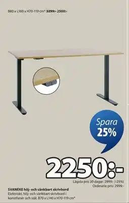 JYSK SVANEKE höj- och sänkbart skrivbord erbjuda