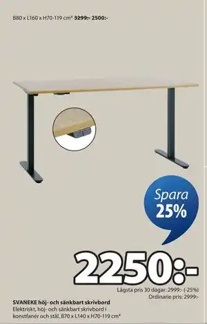 JYSK SVANEKE höj- och sänkbart skrivbord erbjuda