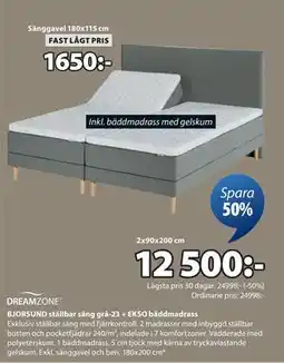 JYSK BJORSUND ställbar säng grå-23 + EKSO bäddmadrass erbjuda