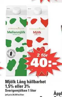 Nära dej Mjölk Lång hållbarhet 1,5% eller 3% erbjuda