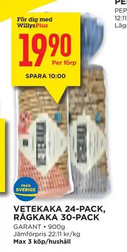 Willys VETEKAKA 24-PACK, RÅGKAKA 30-PACK, Medlemspris erbjuda