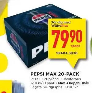 PEPSI MAX 20-PACK, Medlemspris
