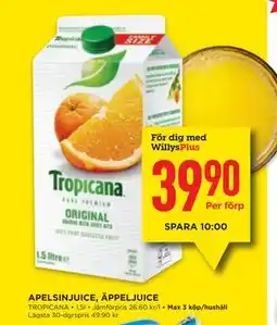 Willys APELSINJUICE, ÄPPELJUICE, Medlemspris erbjuda